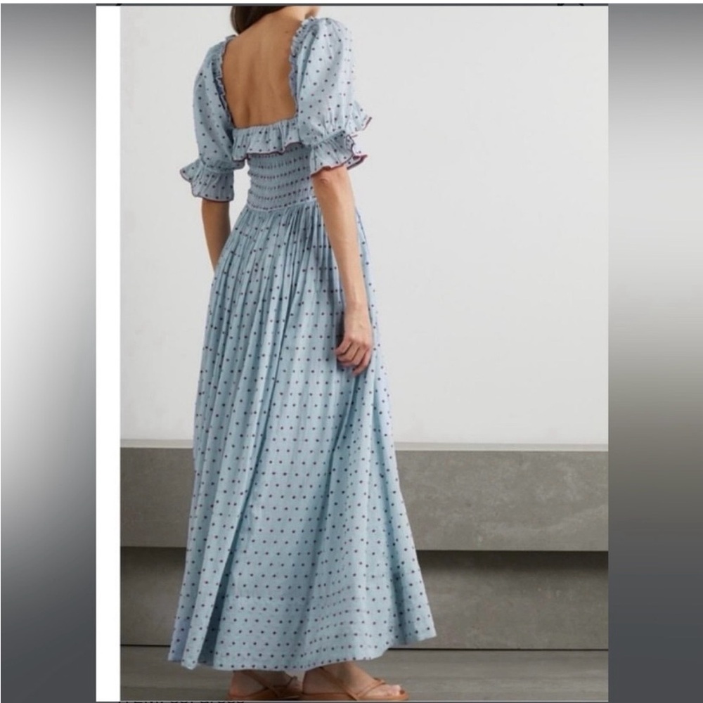 DOEN Sol Dress Blue Red Polka Dot Ruffle Midi Maxi - Picture 4 of 9